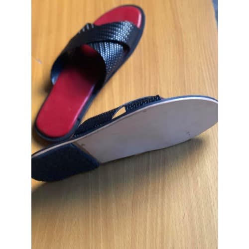 Men's Weavon Leather Black & Red Slippers