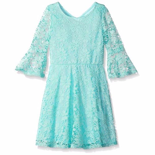 As U Wish Big Girls' Allover Lace Bell Sleeve Dress