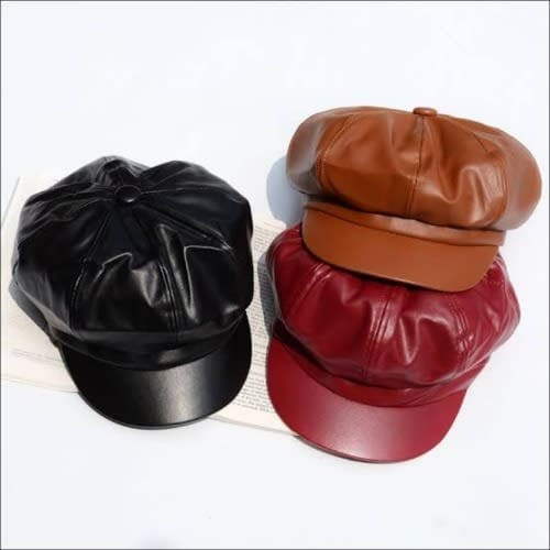 3pcs Of Leather Face Caps - Black, Wine And Brown