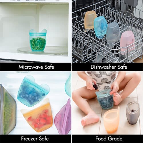 6pcs Zip Top Reusable 100% Silicone Baby + Kid Snack Containers