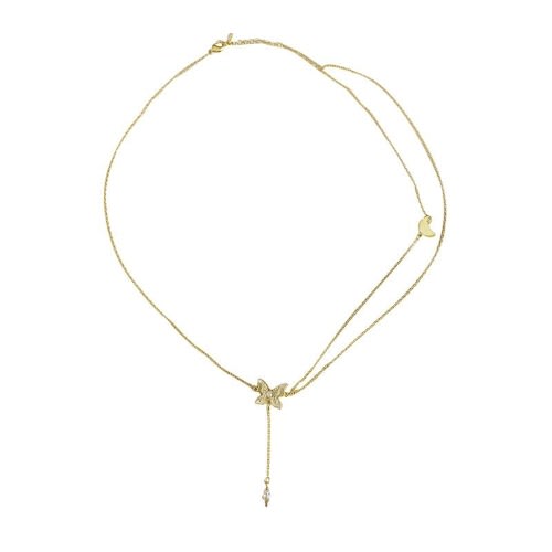 Dangling Butterfly Pendant Necklace - Gold