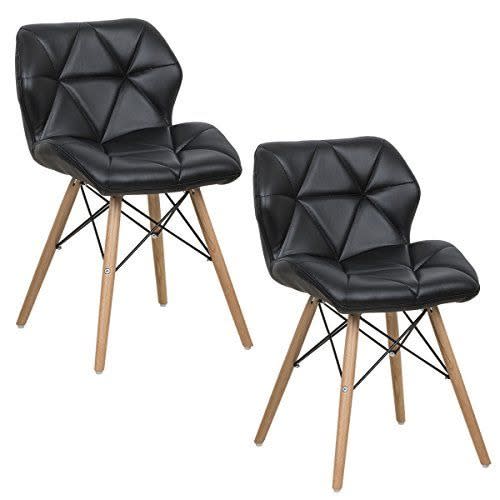 Set Of 2 Padded Wood Leg Dining Chairs - Black