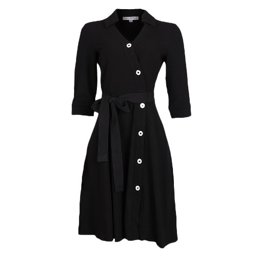 Button Down Shirt Dress - Black