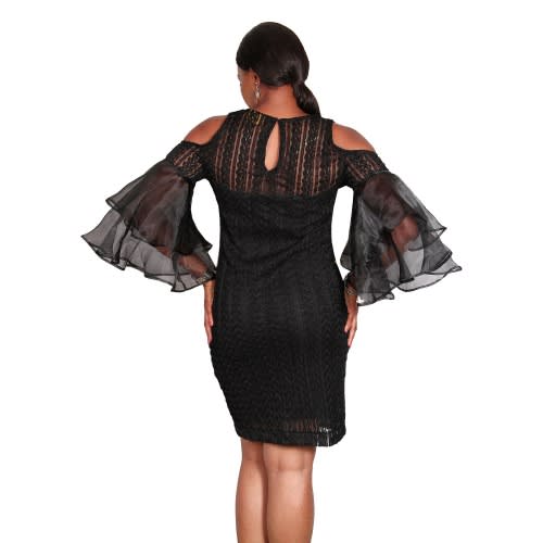 My Little Black Dress With Cold Shoulder 360 Degree 2 Steps Flared Organza Sleeve.