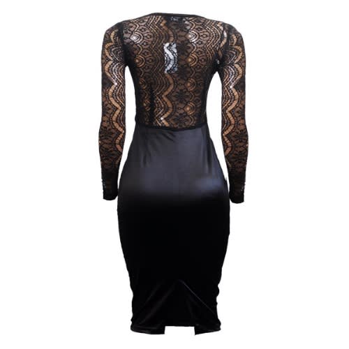 Stretch Satin Cupped Rouched Midi Dress - Black