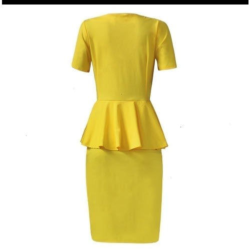 Peplum Front Zipper Dress - Yellow