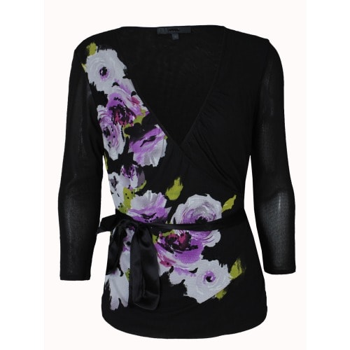 Three Quarter Women's Stretchy Floral Blouse With Belt Lbs-5054