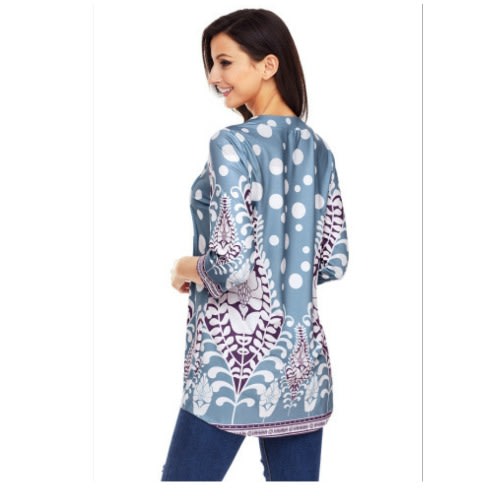 Light Blue White Fliral Print Flowy Tunic - Light Blue