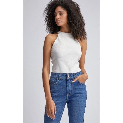 Ribbed Neck Top - White