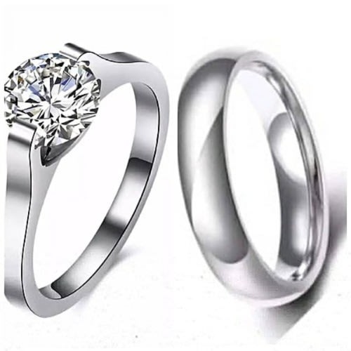 Fashion Front Titanium Wedding Rings Set- Silver