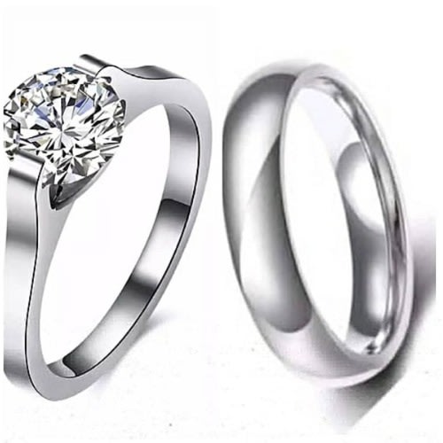 Fashion Front Titanium Wedding Rings Set- Silver