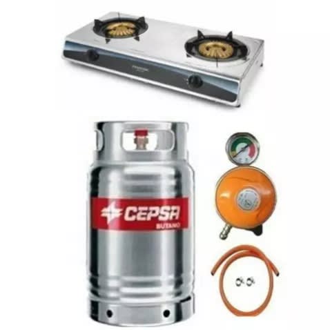 Stainless Steel 12.5kg Gas Cylinder With Gas Cooker, Metered Regulator, Hose & Clips