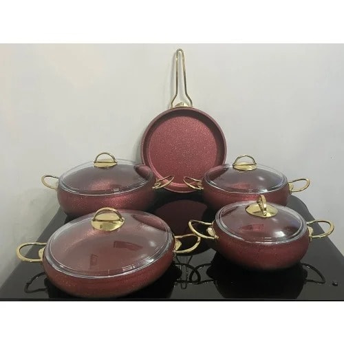 OMS Non Stick Professional Cookware Set Casserole Pot - Red - 9pcs