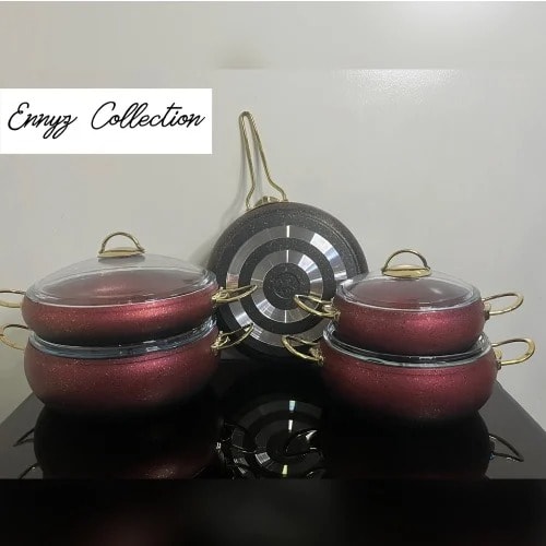 OMS Non Stick Professional Cookware Set Casserole Pot - Red - 9pcs