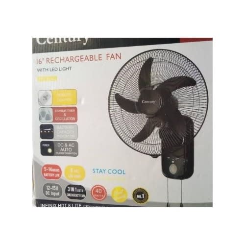 Rechargeable Wall Fan + Remote - 16 Inches - 20000Mah