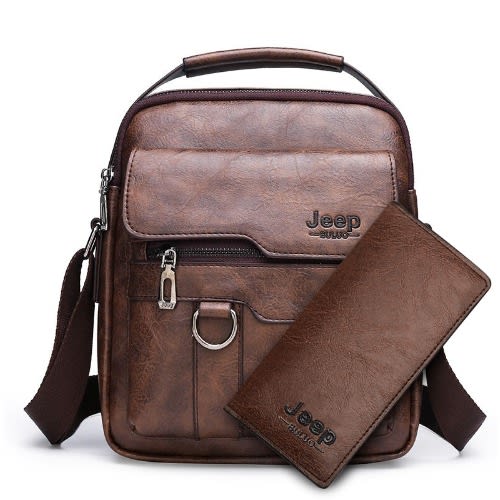 Men's Leather Shoulder Bag - Coffee Brown Color - 26cm X 22cm X 6cm