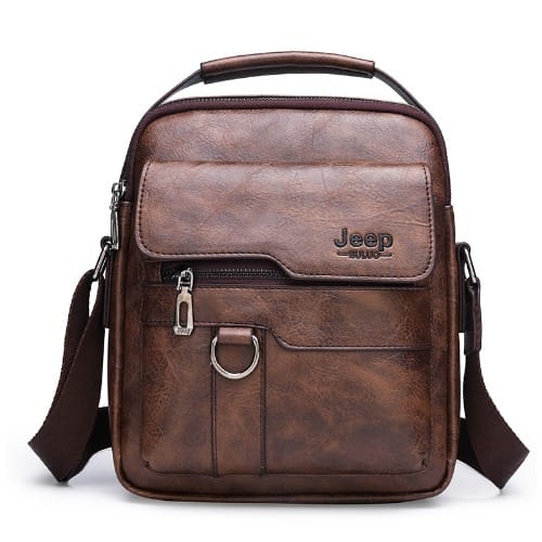 Men's Leather Shoulder Bag - Coffee Brown Color - 26cm X 22cm X 6cm