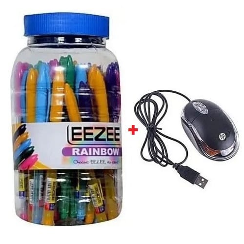 Blue Rainbow Pens - 50 Pieces + Mouse