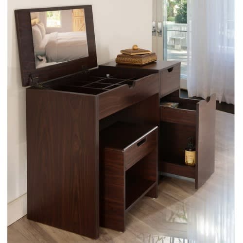 Apex Venture Multi-storage Vanity Table With Mirror & Stool Set