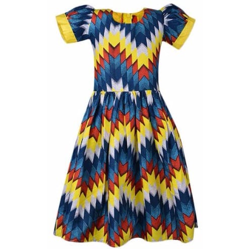 Debnova Design Multi colour Graphic Design Ankara Dress With Yellow Trimmings