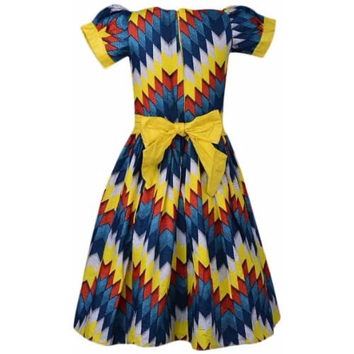 Debnova Design Multi colour Graphic Design Ankara Dress With Yellow Trimmings