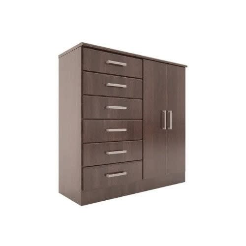 Chest Drawer Storage Cabinet With 6 Drawers And 2 Door Cupboard-dark Brown