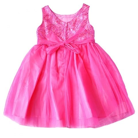 Sleeveless Net Belt Dress - Pink