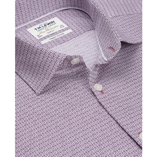 Slim Fit Burgundy Micro Mosaic Print Shirt – Button Cuff
