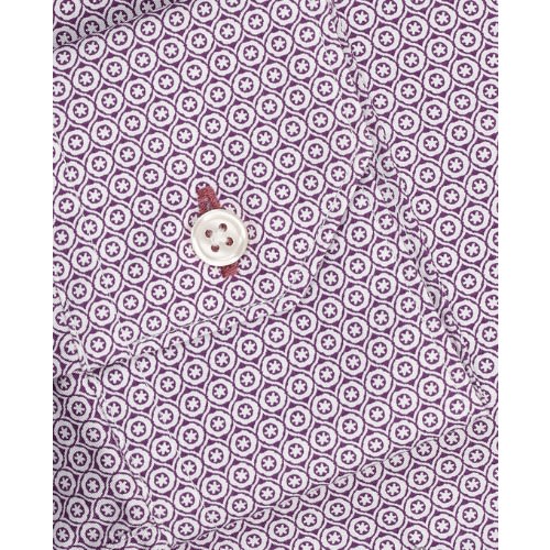Slim Fit Burgundy Micro Mosaic Print Shirt – Button Cuff