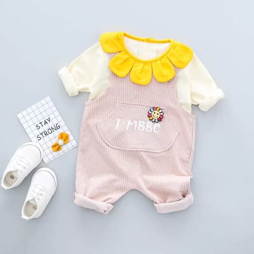 Boy Petal Dungarees With Top 2Piece Set - Pink