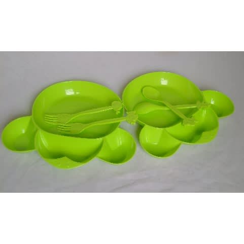 Children's Mickey 6 Pieces Plates And Cutlery Set - Green