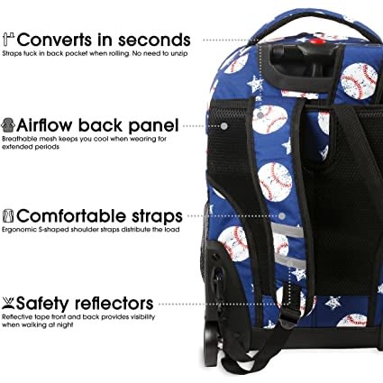 18inches Rolling Backpack- Baseball