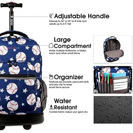 18inches Rolling Backpack- Baseball