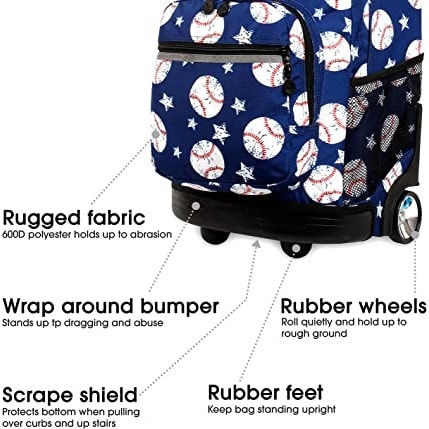 18inches Rolling Backpack- Baseball