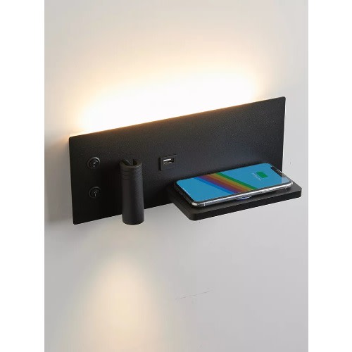 Wall Light Wireless Charger With Spot Reading Light And Usb - 10W