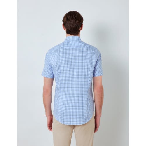 Multi Check Relaxed Slim Fit Short Sleeve Shirt - Blue & White