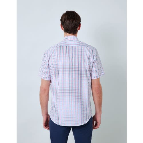 Pink & Navy Multi Check Slim Fit Short Sleeve Shirt