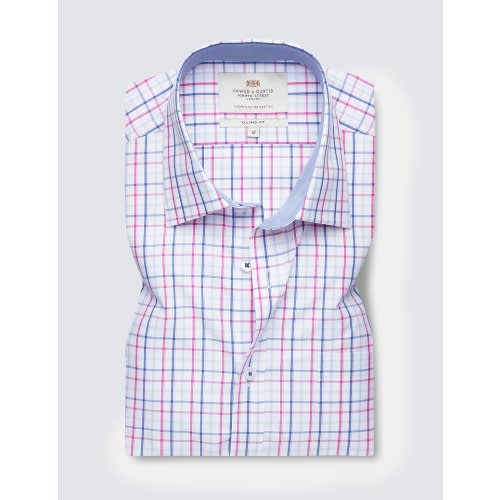 Pink & Navy Multi Check Slim Fit Short Sleeve Shirt