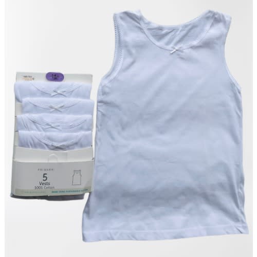 Girls White Cotton Vest - 5 Pack