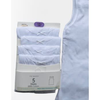 Girls White Cotton Vest - 5 Pack