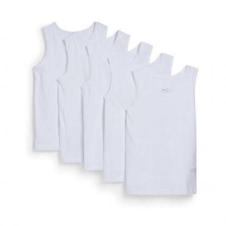 Girls White Cotton Vest - 5 Pack