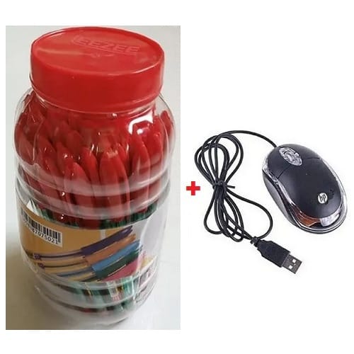 Red Colour Pens - 50 Pieces  + Mouse