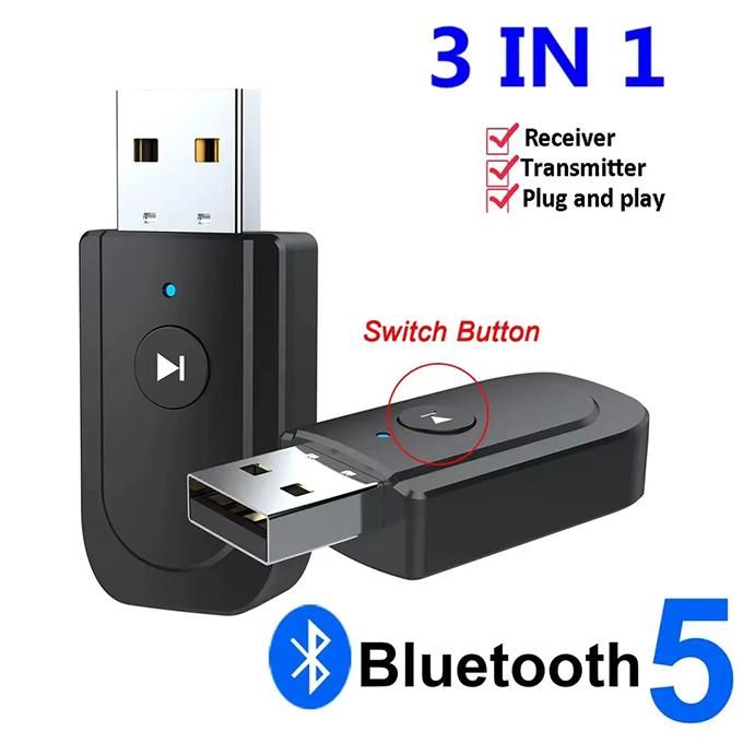 3 in 1 USB 5.0 Transmitter Receiver Bluetooth Adapter, Wireless Bluetooth Dongle with 3.5mm Digital Audio Cable, for TV/PC/Phones/Speakers/Car Radio