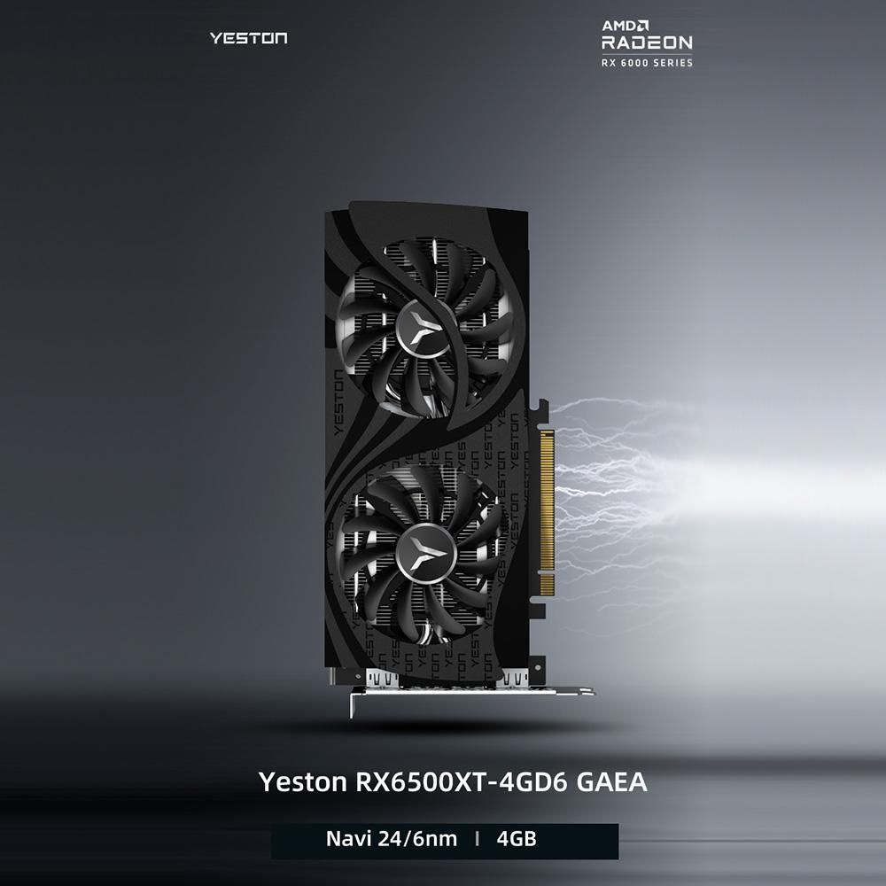 Yeston RX6500XT-4G D6 GAEA Gaming Graphics Card 4G/64bit/GDDR6 Memory 2 Large Size Cooling Fans Metal Backplate DP+HD Ports