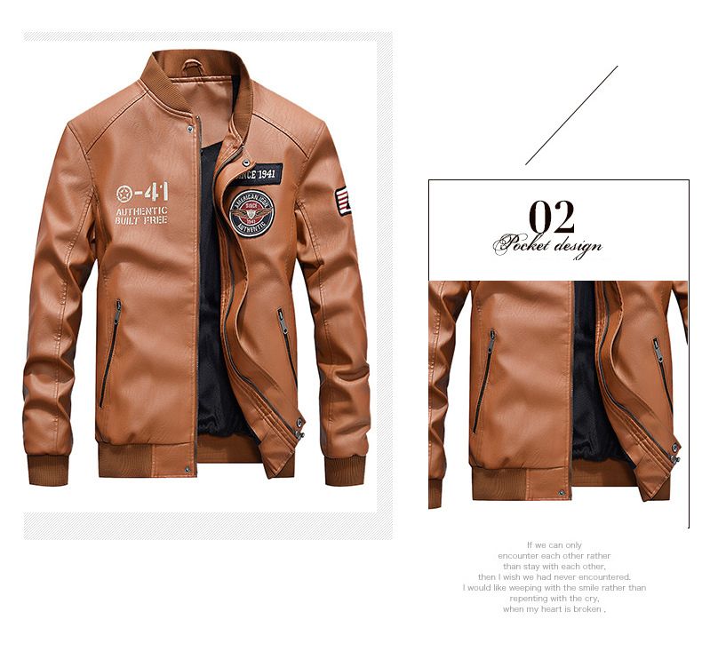 Men's Faux Leather Jacket - Casual Weather Jacket - Brown