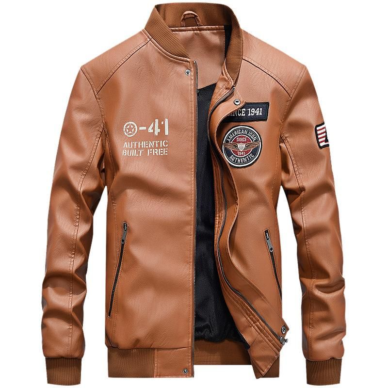 Men's Faux Leather Jacket - Casual Weather Jacket - Brown