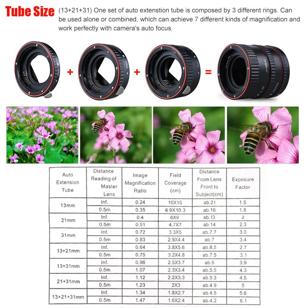 Andoer Macro Extension Tube Set 3-Piece 13mm 21mm 31mm Auto Focus Extension Tube Rings for Camera Body and Lens of 35mm SLR Compatible for Canon all EF and EF-S Lenses