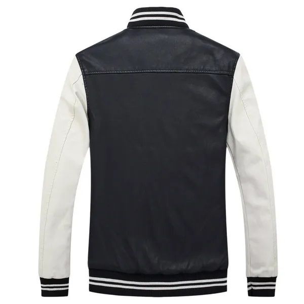 Men's Faux Leather Jacket - Casual Weather Jacket - Cream & Dark Blue
