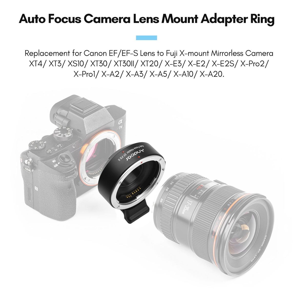 Andoer EF-FX II Lens Mount Adapter Ring Auto Focus Anti-Shake Aluminum Alloy with Tripod Mount Replacement for Canon EF/EF-S Lens to Fuji X-mount Mirrorless Camera XT4 XT3 XS10 XT30 XT30II XT20 X-E3 X-E2 X-E2S X-Pro2 X-Pro1 X