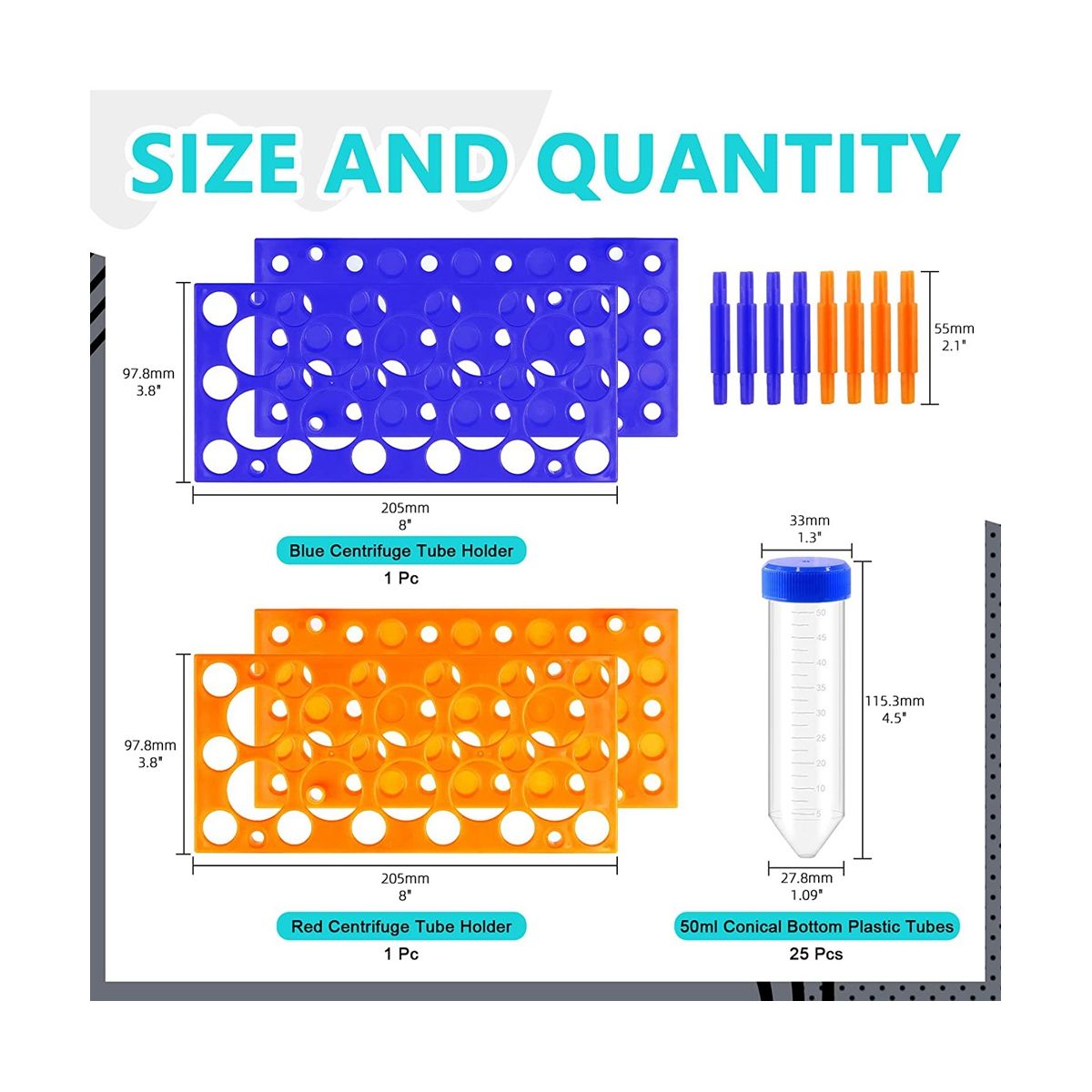 27Pcs 50Ml Plastic Test Tubes with Test Tube Rack,